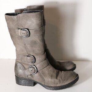 Born Croft Boot Size 8 Leather Motorcycle Biker Side Zip Buckle Mid Calf